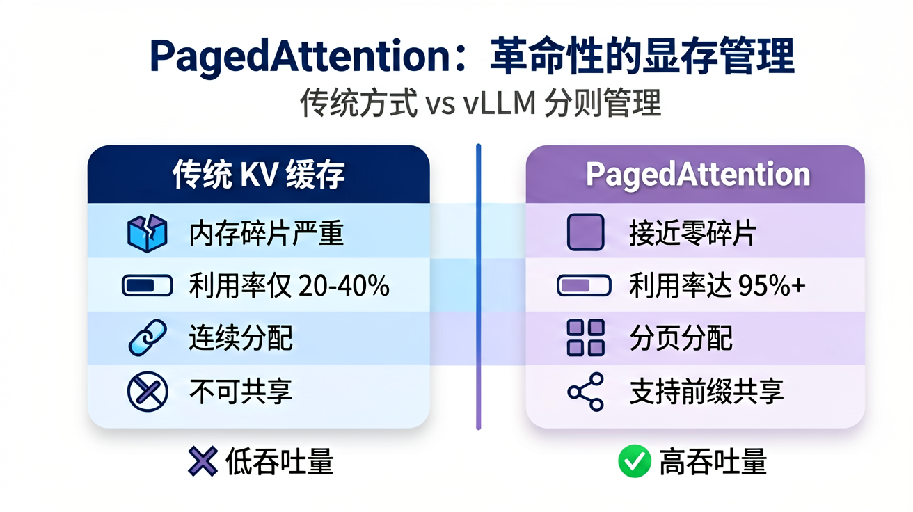 PagedAttention 传统 vs 革命性对比信息图